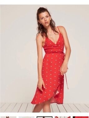 Reformation size XS Anouk red and white polka dot print with v neck neckline GUC